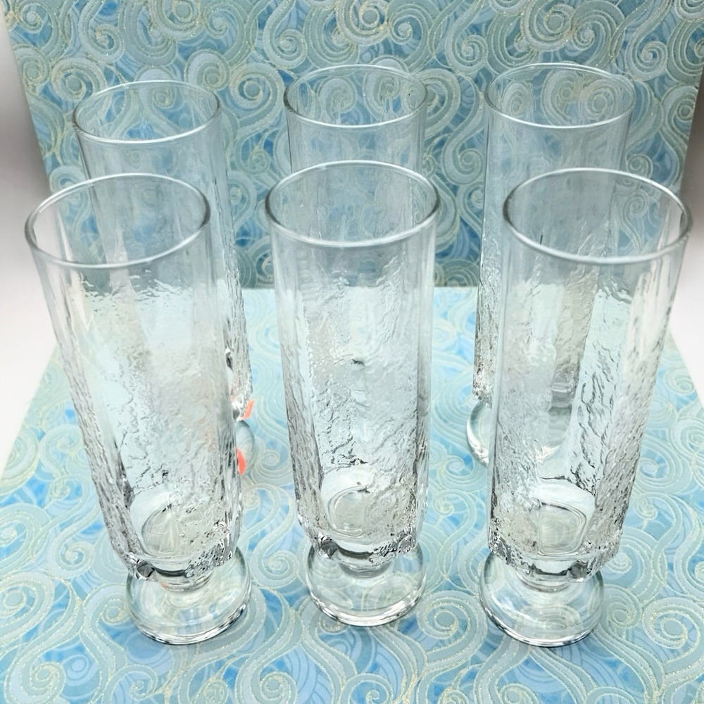 Vintage Iittala Style Kalinka Champagne Flutes Set 6 Textured Glass 6.5" READ:
